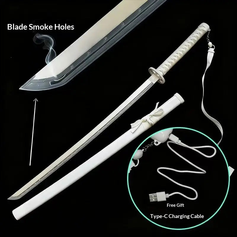 Anime Demon Slayer: Kimetsu No Yaiba Cosplay Prop - the Snow Sword with Mist Effect Glow, Surrounded by Sword Qi，Lantern-Charging Katana Sword Martial Arts Weapon with Scabbard, Drawn Sword. Wooden Knife with Sheath, USB Rechargeable LED Samurai Sword