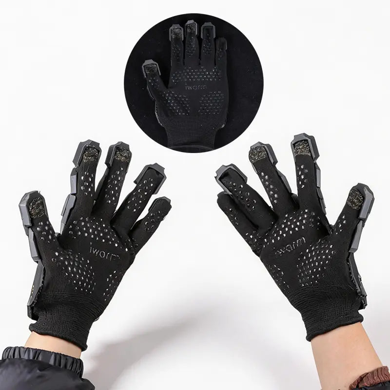 Cyberpunk Exoskeleton Mecha Gloves – 3D Printed Sci-Fi Armor Gauntlets with Flexible Base Glove, Futuristic Cosplay Hand Armor for Costume & Photography