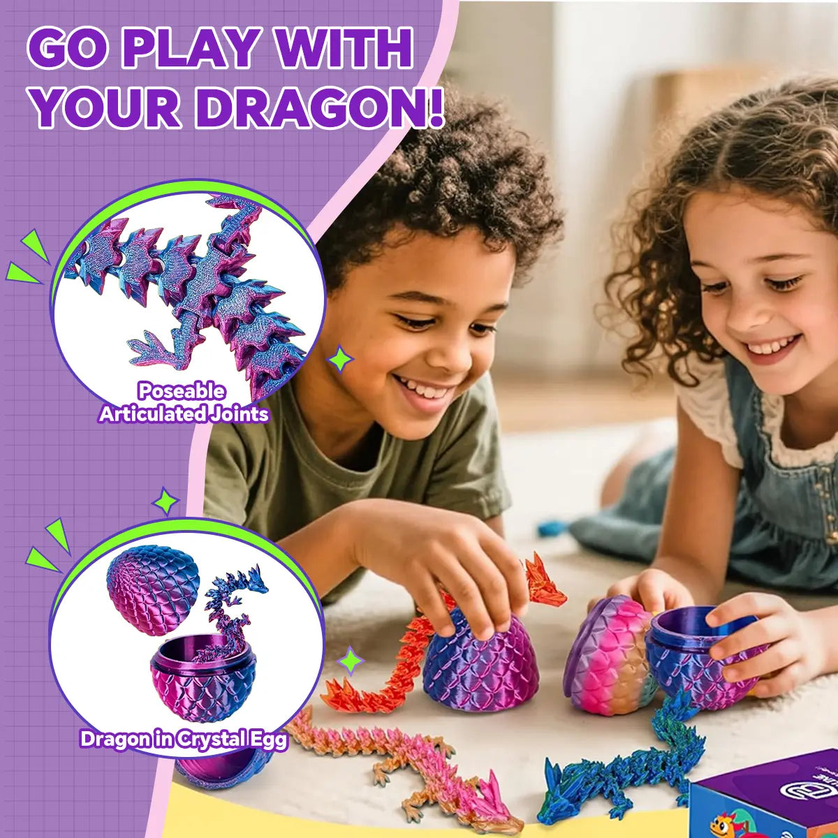 Easter Basket Stuffers,12 Inch 3D Printed Dragon Surprise Egg, Executive Dragon Fidget Desk Toys Decorative Easter Egg Fillers Easter Gifts for Boys Kids Home Decor