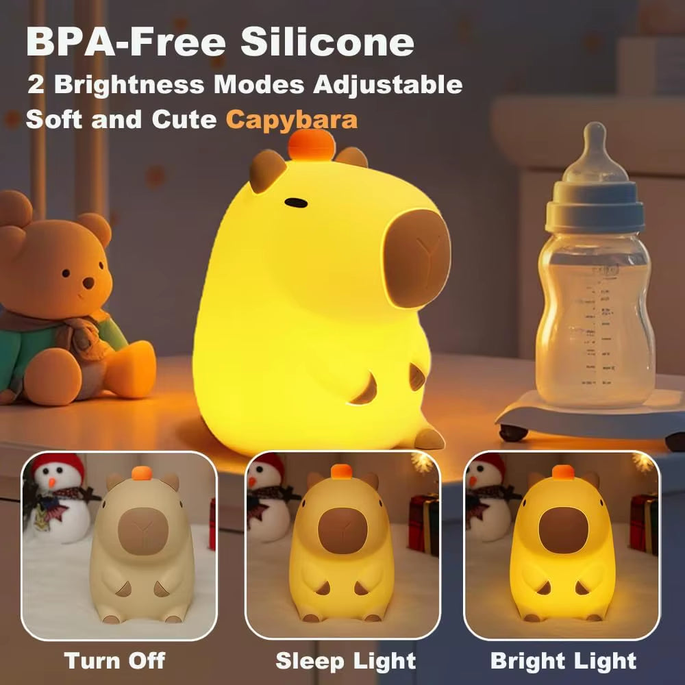 Adorkable Silicone LED Capybara Night Light Animal Lamp Touch Sensor Nightlight Children Kid Bedside Bedroom Decor Birthday Gift