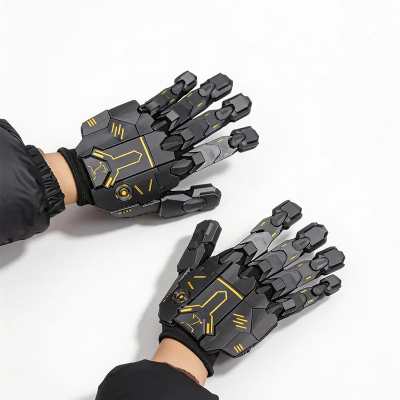Cyberpunk Exoskeleton Mecha Gloves – 3D Printed Sci-Fi Armor Gauntlets with Flexible Base Glove, Futuristic Cosplay Hand Armor for Costume & Photography