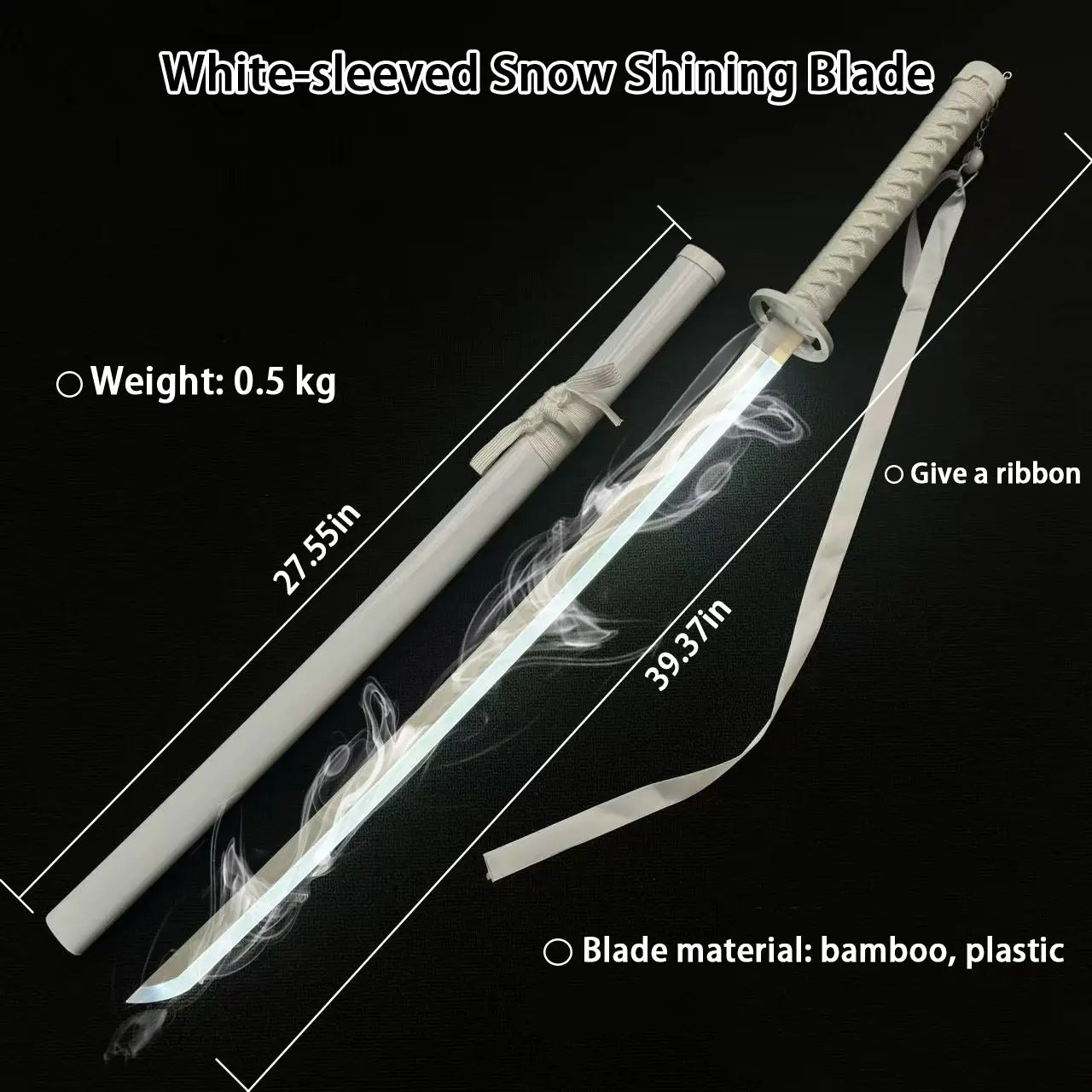 Anime Demon Slayer: Kimetsu No Yaiba Cosplay Prop - the Snow Sword with Mist Effect Glow, Surrounded by Sword Qi，Lantern-Charging Katana Sword Martial Arts Weapon with Scabbard, Drawn Sword. Wooden Knife with Sheath, USB Rechargeable LED Samurai Sword