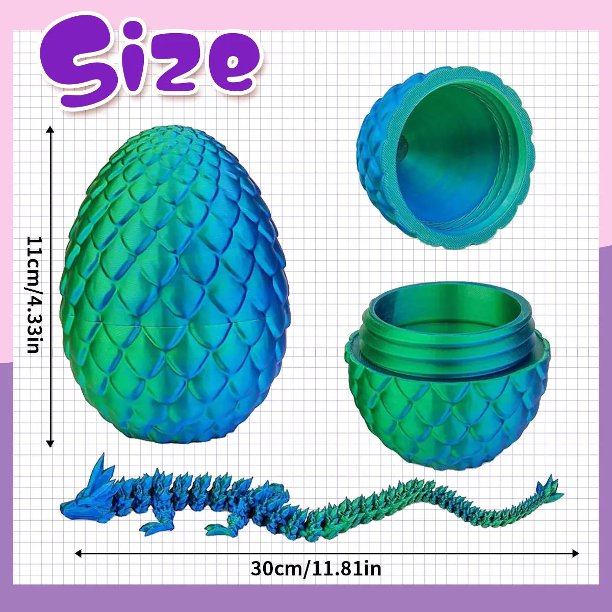 Easter Basket Stuffers,12 Inch 3D Printed Dragon Surprise Egg, Executive Dragon Fidget Desk Toys Decorative Easter Egg Fillers Easter Gifts for Boys Kids Home Decor