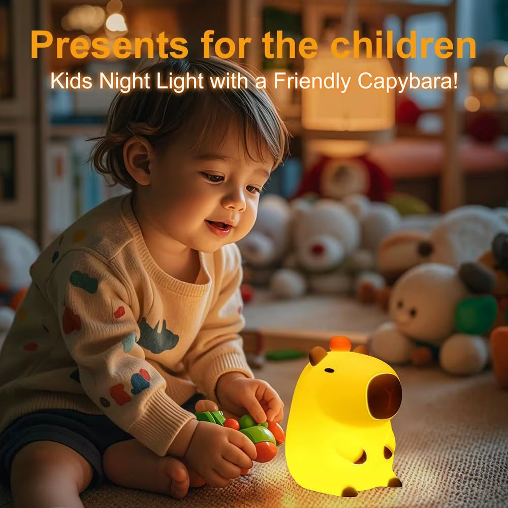 Adorkable Silicone LED Capybara Night Light Animal Lamp Touch Sensor Nightlight Children Kid Bedside Bedroom Decor Birthday Gift