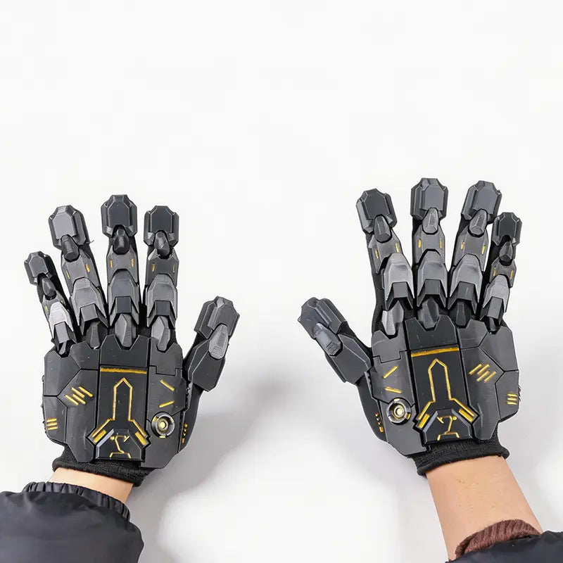 Cyberpunk Exoskeleton Mecha Gloves – 3D Printed Sci-Fi Armor Gauntlets with Flexible Base Glove, Futuristic Cosplay Hand Armor for Costume & Photography