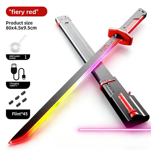 Cyberpunk Drifter Spark Neon Lightsaber Toy 31.5" Spark Blade Sound & Fog 8-Color Stream Type-C Rechargeable Rave Cosplay Display – Top Gift for Kids Star Steel