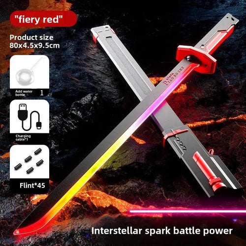 Cyberpunk Drifter Spark Neon Lightsaber Toy 31.5" Spark Blade Sound & Fog 8-Color Stream Type-C Rechargeable Rave Cosplay Display – Top Gift for Kids Star Steel