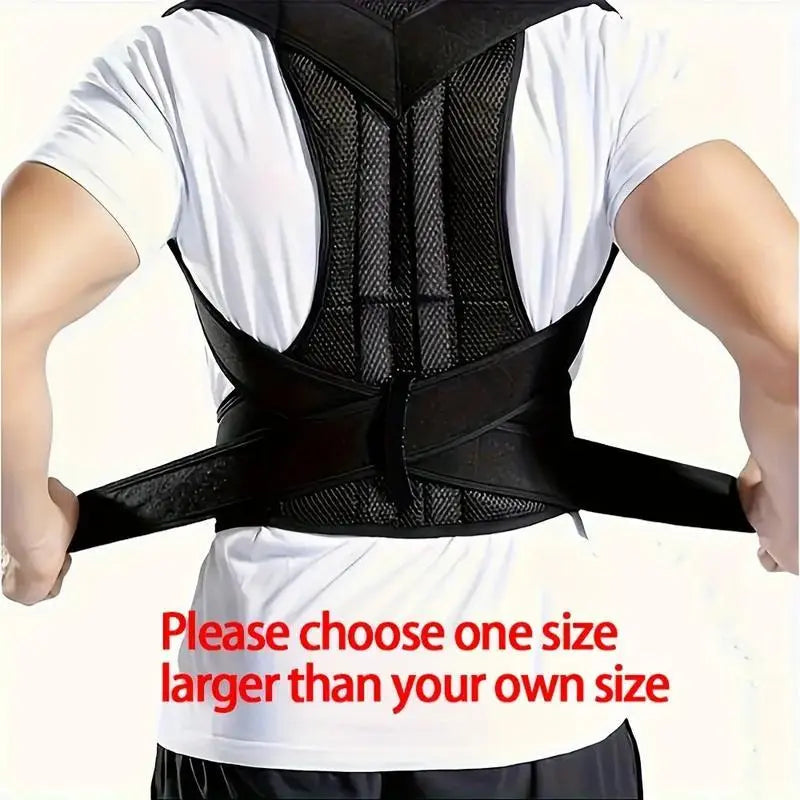 Reinforced Lumbar Posture Support Vest Back Belt. Adjustable Shoulder Spine Straightener with Neck Guide. Breathable Mesh Upper Body Brace for Men Women. Ergonomic Fixation Strap. Comfortable Home Office Gym Sports Gear. Black Daily Wellness Essentials.