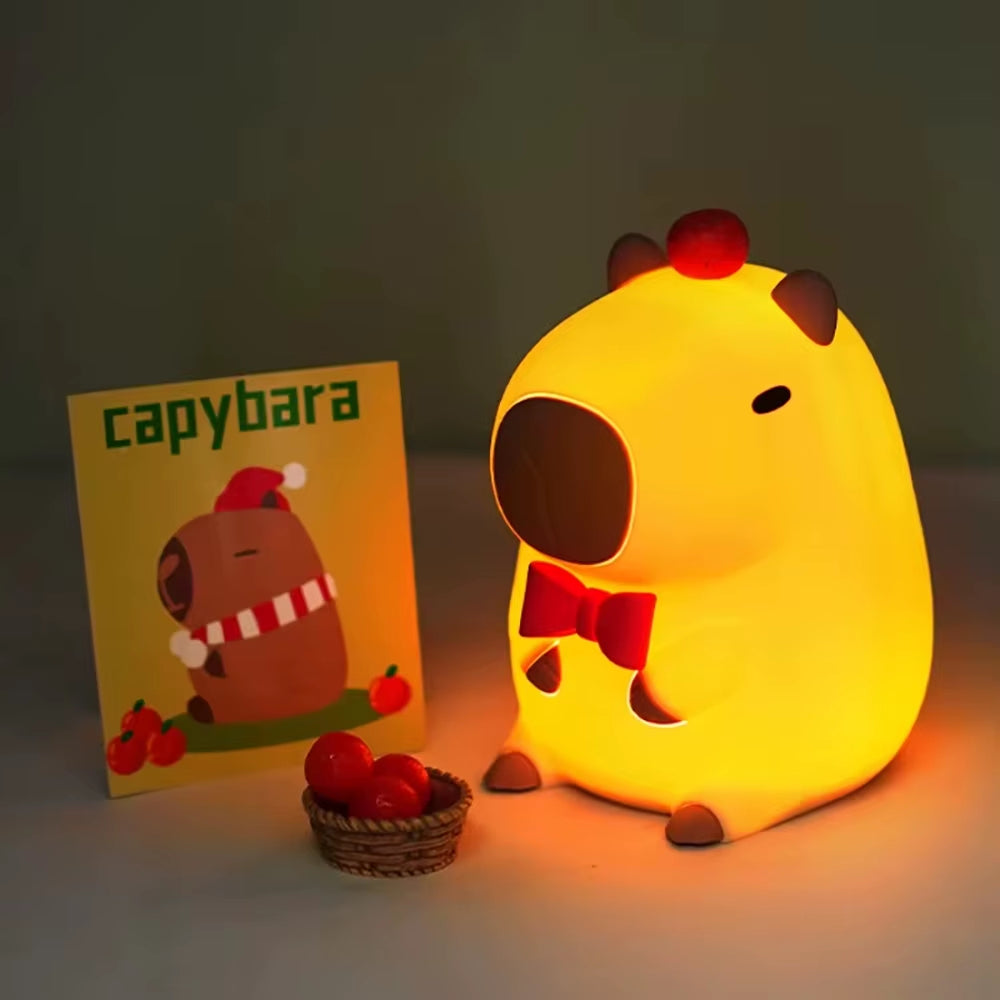 Adorkable Silicone LED Capybara Night Light Animal Lamp Touch Sensor Nightlight Children Kid Bedside Bedroom Decor Birthday Gift